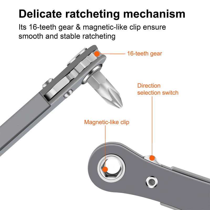 [Australia - AusPower] - MulWark 11pc 1/4 Mini Ratchet Wrench Close Quarters Pocket Screwdriver Set with High Torque & Low Profile- Micro Right Angle EDC Tool with 90 Degree Mini Offset Reversible Drive Handle& Multi Hex Bit 11pcs Normal Bits 