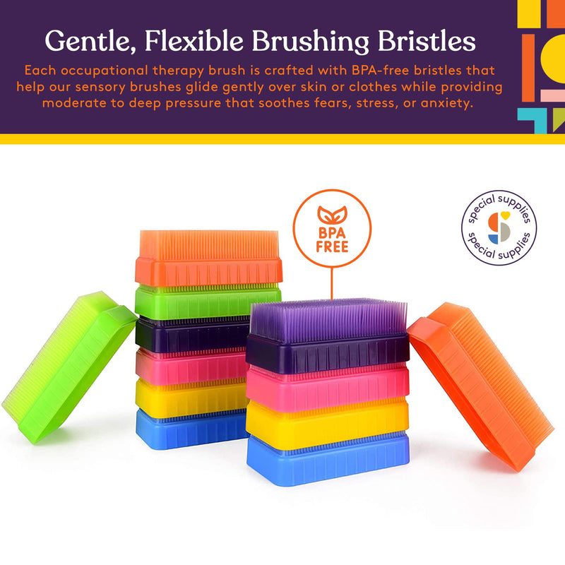 [Australia - AusPower] - Special Supplies Sensory Brush Therapressure Therapy Brush for Occupational and Sensory Brushing, 12 Pack, Stimulating and Calming Tools for Kids and Adults, Soft Flexible Bristles, Latex Free 