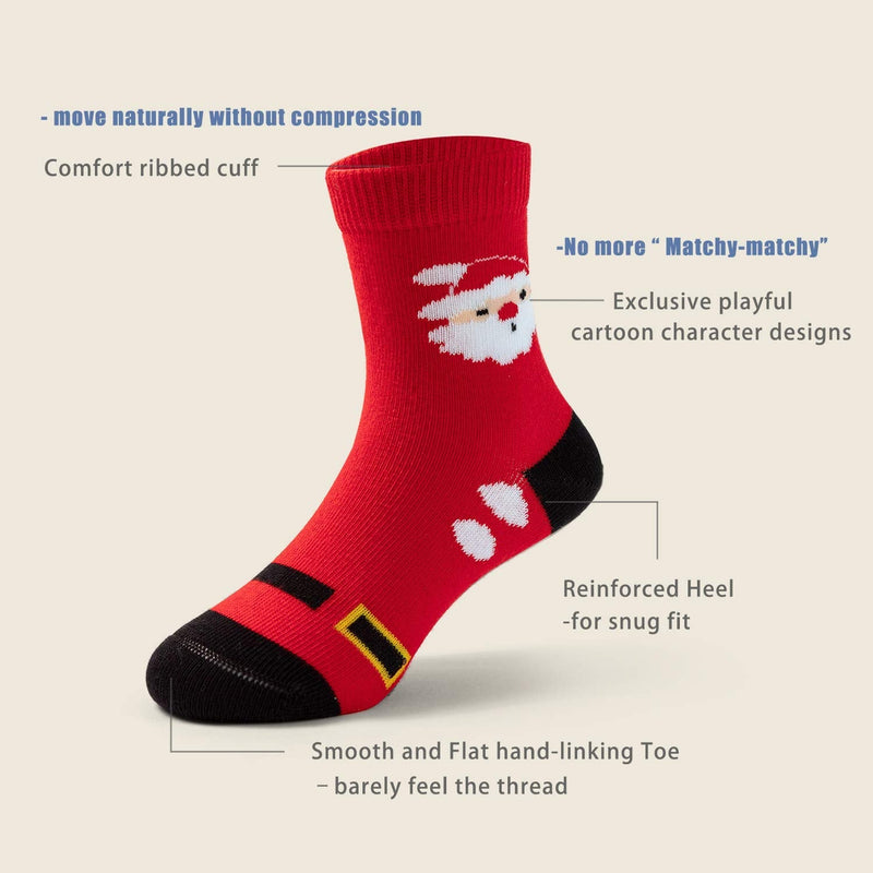 [Australia - AusPower] - Boys Seamless Toe Socks Kids Cotton Crew Socks Colorful Quarter Socks 3-5T Xmas 6 Pairs/8039b 