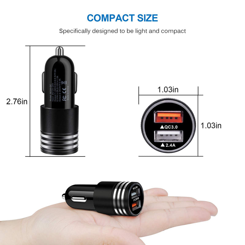 [Australia - AusPower] - USB C Fast Car Charger for Samsung Galaxy S22 S21 FE S20 Ultra Z Flip 3/Z Fold 3 A03S A13 A02S A12 A32 A42 A52 A10E A20 A50 A21 A51,Quick Charge 3.0 Rapid Car Adapter +6ft Type C Fast Charging Cable Black 