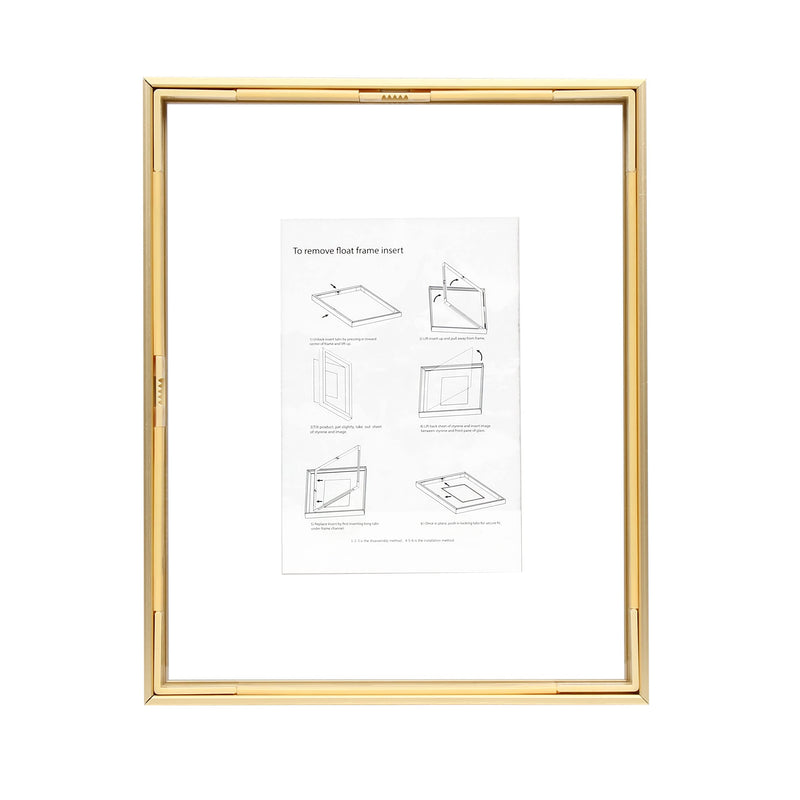 [Australia - AusPower] - FrameWorks - Deluxe Brass Gold Aluminum Contemporary Style Floating Picture Frame with Tempered Glass, 8 inch x10 inch float to 4 inch x6 inch 8"x10" float to 4"x6" 