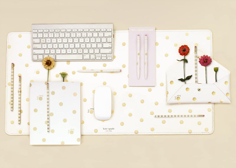 [Australia - AusPower] - Kate Spade New York Decorative Desk Pad, Vegan Leather Keyboard and Mouse Pad for Desktop, Gold Dot with Script 