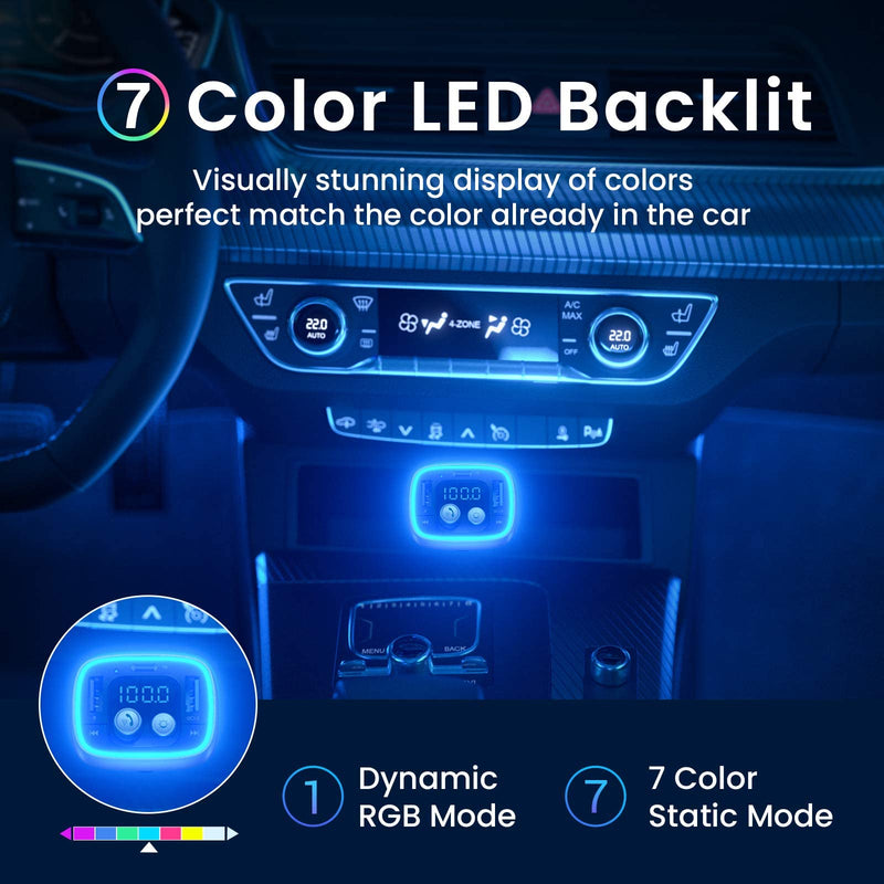[Australia - AusPower] - Bluetooth Car Adapter, AINOPE 36W/6A PD&QC3.0 Radio Transmitter Bluetooth Adapter Car 7-Colors LED Backlit V5.0, Crystal Sound Quality Bluetooth Car Adapter 