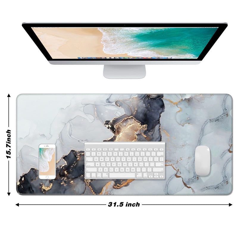 [Australia - AusPower] - Atufsuat Extended Large Mouse Pad, XXL Gaming Desk Pad 31.5 x 15.7 Inch, Big Computer Keyboard Mousepad, Waterproof Mouse Mat with Stitched Edges and Non-Slip Base for Office Gaming, Gray Ink Marble 