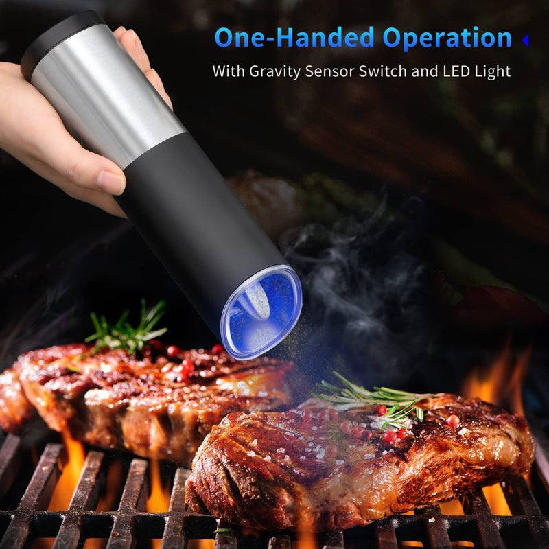[Australia - AusPower] - ABoolon Electric Gravity Pepper Grinder Set One Handed Operation, Automatic Salt and Pepper Mill with Adjustable Coarseness,Blue LED light 
