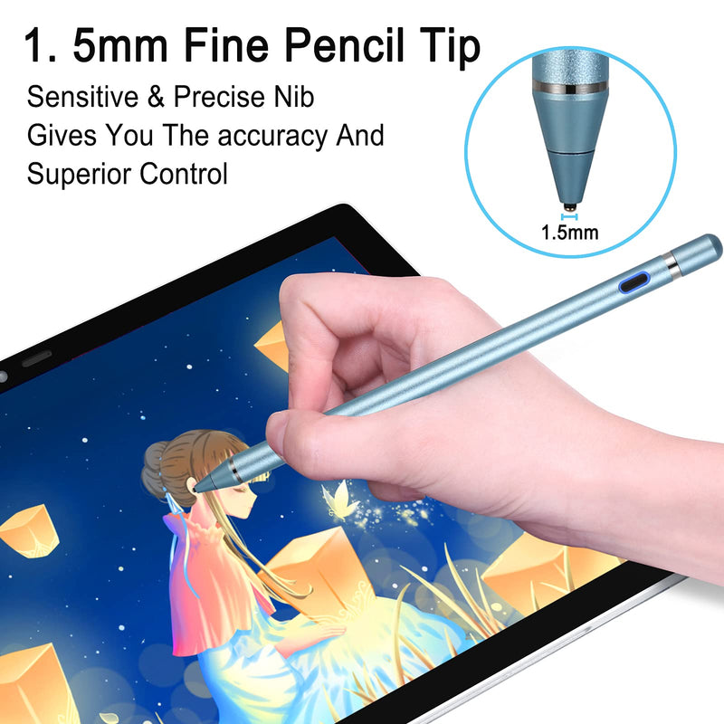 [Australia - AusPower] - Active Stylus Pens for Touch Screens,1.5mm Fine Point Rechargeable Digital Pencil Capacitive Pen Fine Point Stylist Pen Pencil Compatible with i-Phone i-Pad and Other Tablets (Blue) 