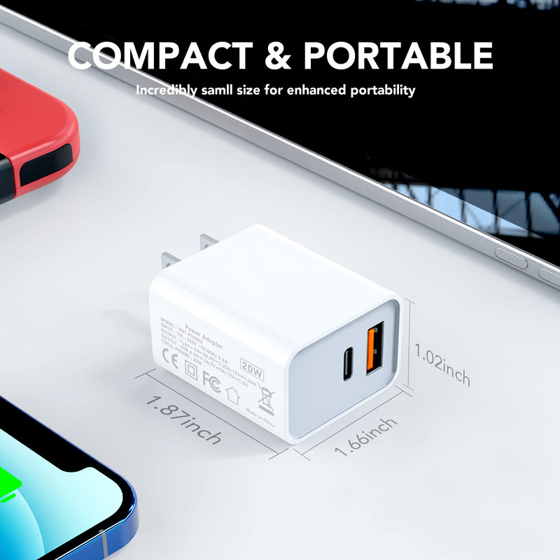 [Australia - AusPower] - iPhone 13 12 Fast Charger, 2-Pack 20W USB C Wall Charger, Dual Port PD Power Delivery Fast Charge Block Plug for iPhone 13/12/11 /Pro Max, XS/XR/X, iPad Pro, AirPods Pro, Samsung Galaxy and More 2PACK White 