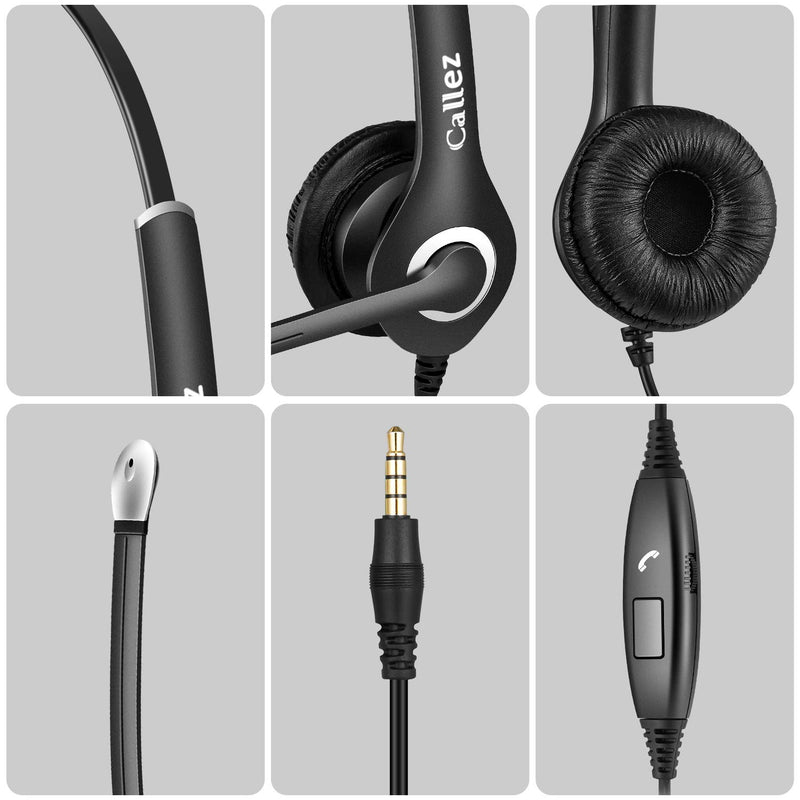 [Australia - AusPower] - Computer Headset with Microphone Noise Cancelling, 3.5mm Cell Phone Headsets for iPhone Samsung Laptop PC Tablet Skype Webinar Office Business Call Center, Clearer Voice, Ultra Comfort Black 