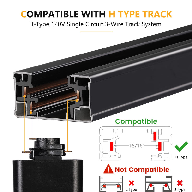 [Australia - AusPower] - VANoopee 10W Dimmable LED Track Lighting Heads H Type Track Light Replacement Fixtures Bright 3000K Warm White Ceiling Spotlight for Accent Task Art, Flicker Free CRI90+ 24Â° 800lm Black, Pack of 1 