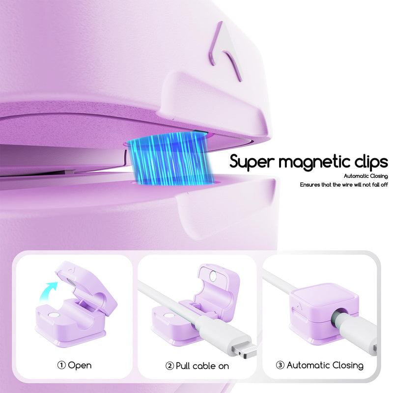 [Australia - AusPower] - smofish Cord Organizer Holder, 6 Pack Magnetic Desk Cable Clips Management, Hide Phone Charging Cable Keeper, Strong Adhesive Wire Charger Holder for Nightstand, Kitchen Appliances, Office Supplies purple 
