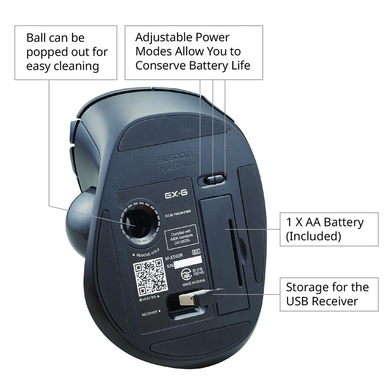 [Australia - AusPower] - ELECOM EX-G Left-Handed Trackball Mouse, 2.4GHz Wireless, Thumb Control, 6-Button Function with Smooth Tracking, Ergonomic Design, Optical Gaming Sensor, Windows11, macOS (M-XT4DRBK) 