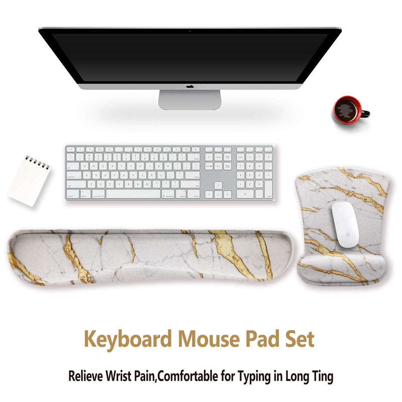 [Australia - AusPower] - ArtSo Keyboard Wrist Rest and Mouse Pad with Wrist Support, Ergonomic Mouse Pad, Durable & Comfortable & Lightweight for Easy Typing Pain Relief, Memory Foam Keyboard Mousepad Set, White Yellow Marble 