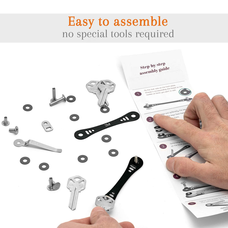 [Australia - AusPower] - EM Compact Key Holder for Keychain Premium (Aircraft Grade Aluminum) – Smart Key Organizer Keychain – Minimalist Unique Style Pocket Clip Design (Black) Black 