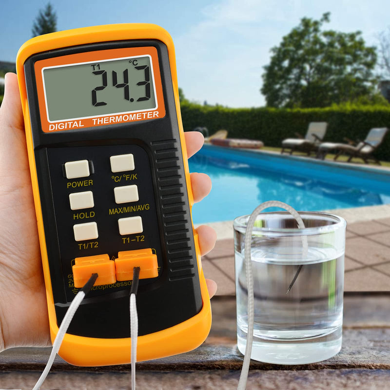 [Australia - AusPower] - DANOPLUS Digital K-Type Thermocouple Temperature Thermometer with Dual Channels 4 Thermocouples (Wired and Stainless Steel), -50~1300°C (-58~2372°F) Handheld High Accuracy Temperature Meter 
