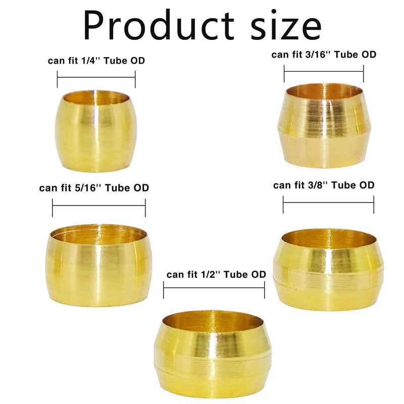 [Australia - AusPower] - XmucTech, 200PCS Brass Compression Fitting Ferrule Sleeve, 5 Sizes OD（316In 14In 516In 38In 12In) Assortment Kit 