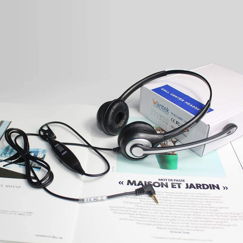 [Australia - AusPower] - Wantek 2.5mm Phone Headset with Microphone Noise Cancelling & Mute Switch, Office Telephone Headset Compatible with Panasonic AT&T ML17929 TL86103 Cisco Linksys SPA303 Vtech IS8151 Cordless Phones 