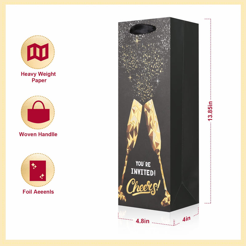 [Australia - AusPower] - Carnation 12Pack Wine Gift Bag, Wine Gift Bags for Wine Bottles, 4 Colors Black and Gold Foil Wine Bag for Easter, Thanksgiving, Hanukkah, Retirements, Housewarmings, Graduations, Christmas, 14 Inch 