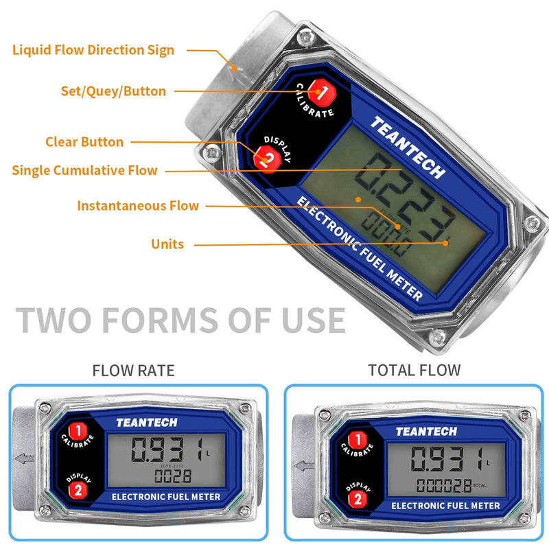 [Australia - AusPower] - Digital Turbine Flow Meter Digital LCD Display with NPT Counter Gas Oil Fuel Flowmeter for Measure Diesel Kerosene Gasoline (1 Inch) 