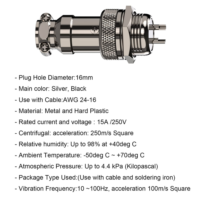 [Australia - AusPower] - Clyxgs Aviation Plug Connector 2-Pin Male Female Panel Metal Wire Connector Adapter 16mm Socket 10PCS 2 Pin 