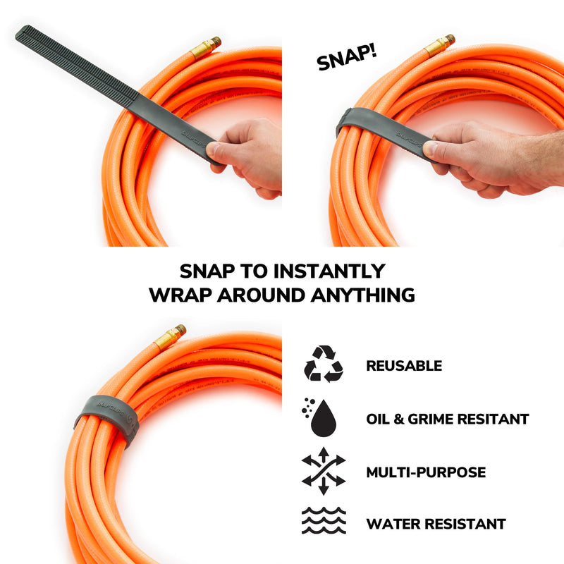 [Australia - AusPower] - SnapClips Storage Straps, Reusable Cable Ties, Hose Storage, Accessories Holder for Home, Office, Garage Organization, 12" (Pack of 2, Gray) 12 Inch - Gray 