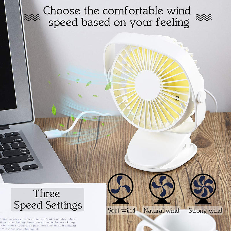 [Australia - AusPower] - Accering 5" Battery Operated USB Fan Portable Clip On Mini Personal Fan 720° Rechargeable for Baby Stroller Bed Desk Car Laptop Table Camping Outdoors Home Office - White 
