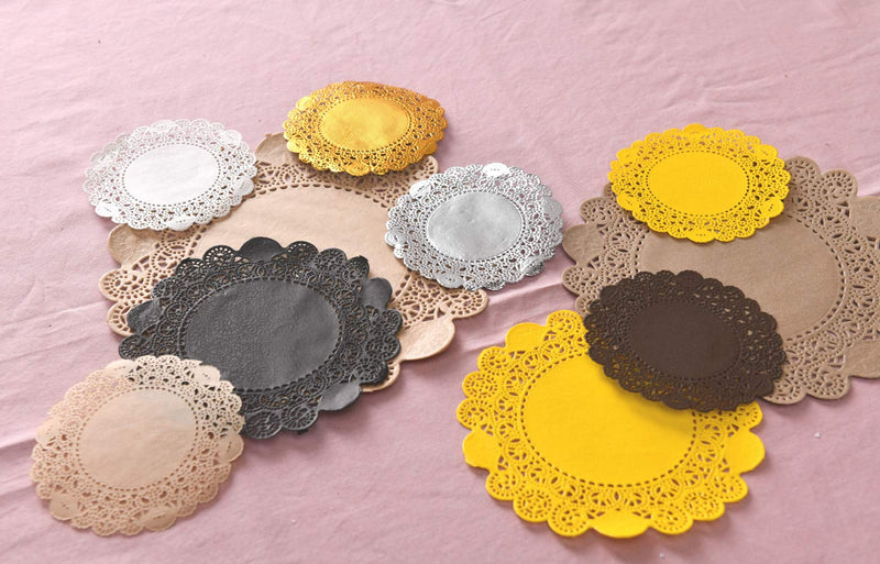 [Australia - AusPower] - Doilykorea - 250pcs Premium 4inch Foil Round Lace Paper doilies - Non-Dust, Clean Cut, Simple Design : Party/Gift/for Cake Crafts/Home Decor Weddings Table Settings Placemats (Round - 4", Gold) 