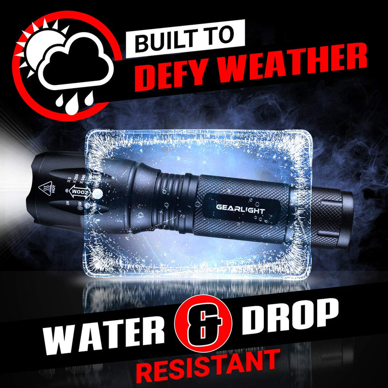 [Australia - AusPower] - GearLight LED Flashlight Pack -2 Bright, Zoomable Tactical Flashlights with High Lumens and 5 Modes for Emergency and Outdoor Use -Camping Accessories -S1000 