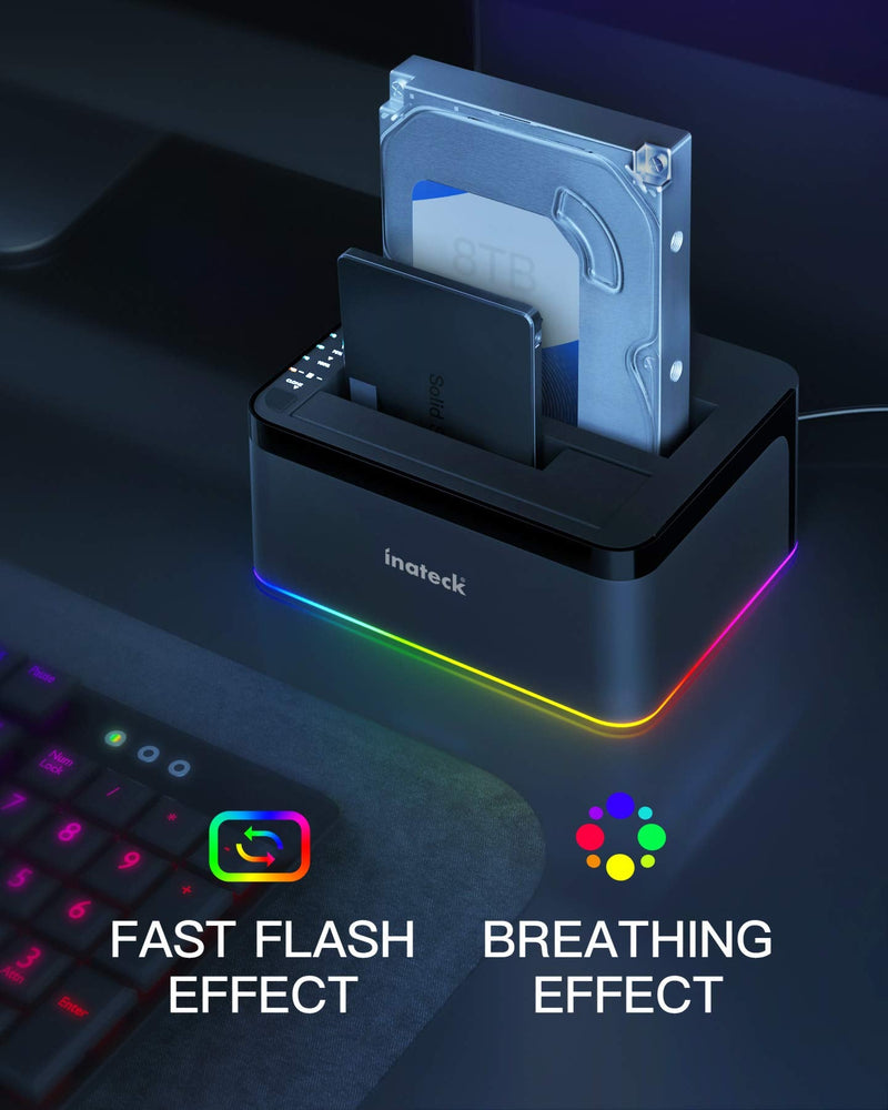 [Australia - AusPower] - Inateck RGB SATA to USB 3.0 Hard Drive Docking Station with Offline Clone, for 2.5 and 3.5 Inch HDDs and SSDs, UASP Supported, Black SA02003 