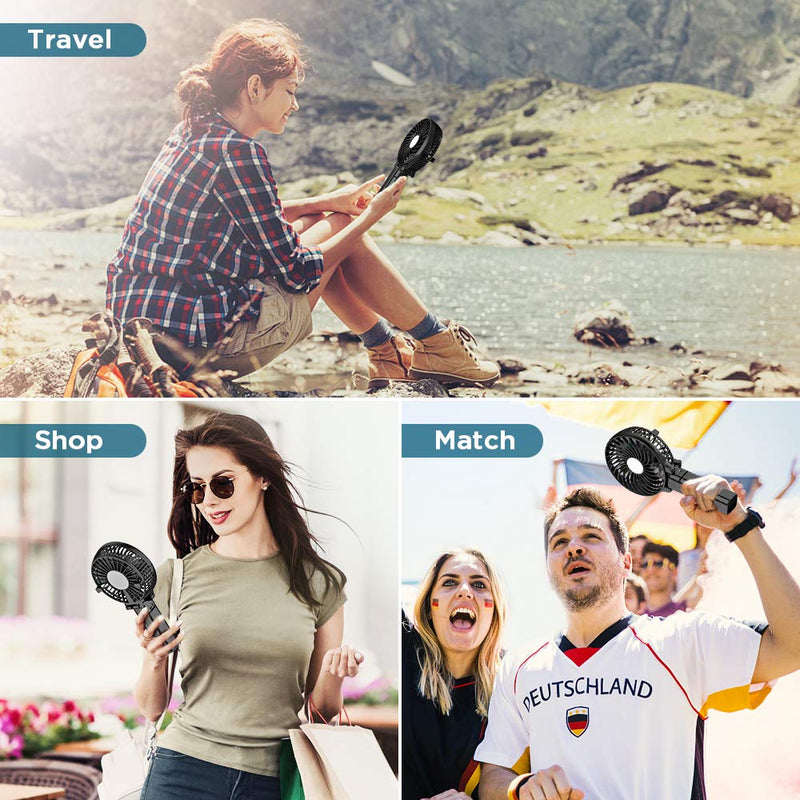 [Australia - AusPower] - Mini Handheld Fan, EasyAcc USB Desk Fan Small Personal Portable Hand Fan Table Fan with Rechargeable Battery Operated Cooling Folding Electric Fan 3-10H Working Hours for Travel Office Outdoor- Black 3-10 Working Hours 