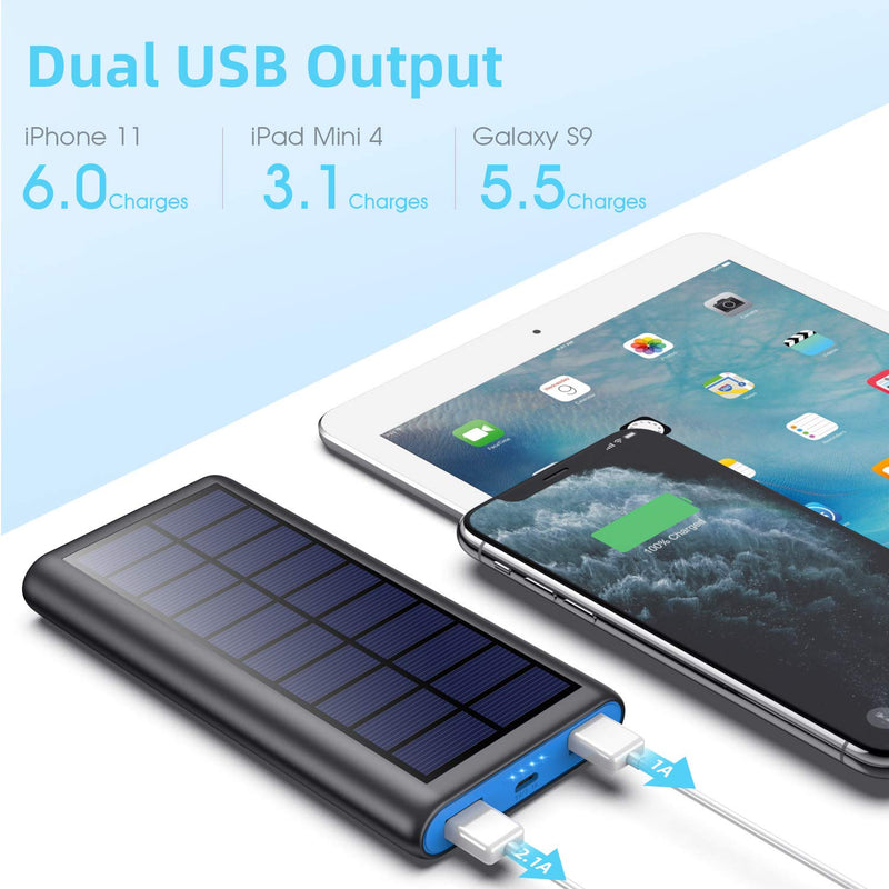 [Australia - AusPower] - Solar Portable Charger 26800mAh, 【2020 Phone Charger】 Power Bank External Backup Battery Pack with 2 Outputs Huge Capacity Backup Battery Compatible Smartphone,Tablet and More 