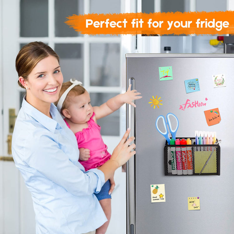 [Australia - AusPower] - Magnetic Pencil Holder - Extra Strong Magnets Mesh Marker Holder Perfect for Whiteboard, Refrigerator and Locker Accessories (2 Baskets, 1 Pack Black) 2 Baskets 