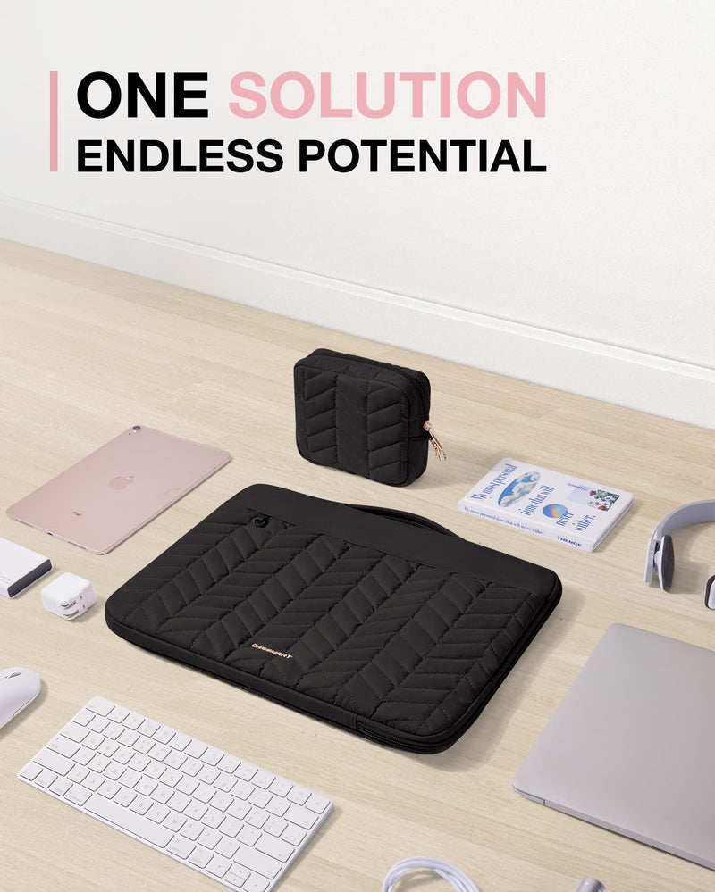 [Australia - AusPower] - BAGSMART 15-16 inch Laptop Sleeve with Handle, Puffy Padded Laptop Case Bag, Portable MacBook Case Sleeve Fitted with MacBook Air 15.6 inch, MacBook pro 16 inch, Computer Sleeve Fitted with Dell,HP With Accessories-Black 