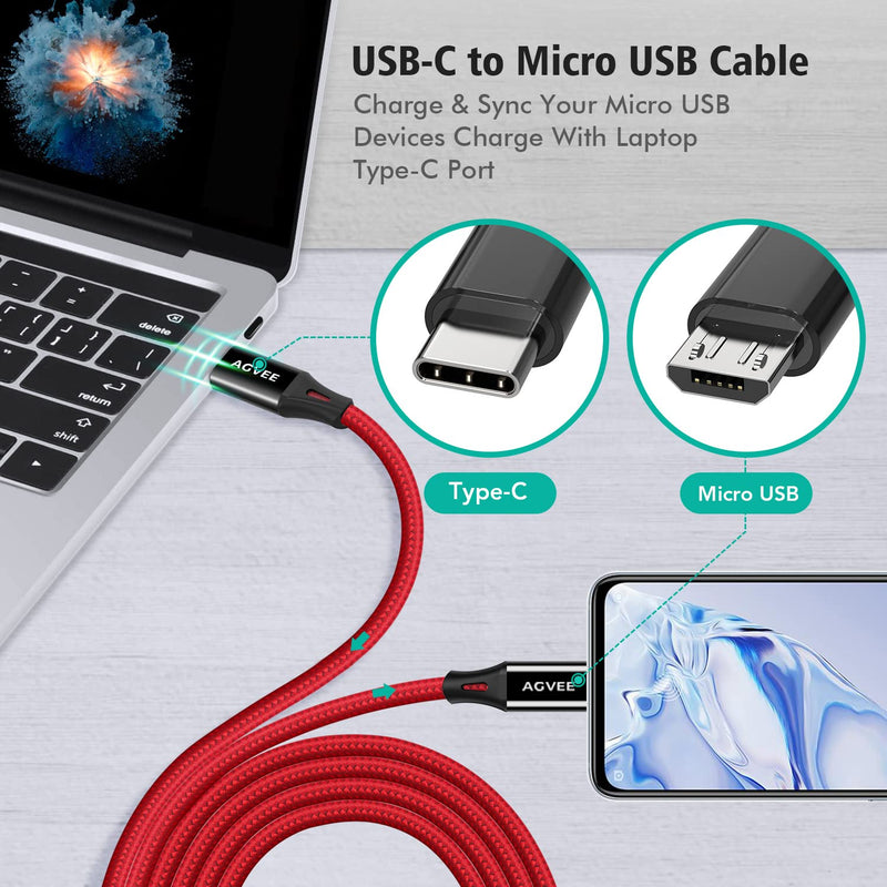 [Australia - AusPower] - AGVEE [2 Pack 3ft] USB-C OTG to Micro USB Cable, Braided Charger Data Sync Cord Charging Wire Adapter for Samsung Galaxy S7 S6, J7, J3, LG, PS4, Kindle, PS4 Xbox Controller, Android Phone, Red 