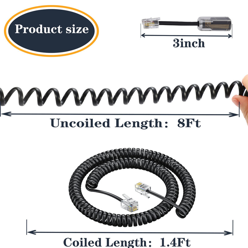 [Australia - AusPower] - RJ9 4P4C Telephone Cord,Telephone Cord Detangler, 2Pack 8Ft Uncoiled / 1.4Ft Coiled Telephone Handset Cord with 2 Pack 360 Degree Rotating Landline Cable Detangler Swivel Cord Untangler 