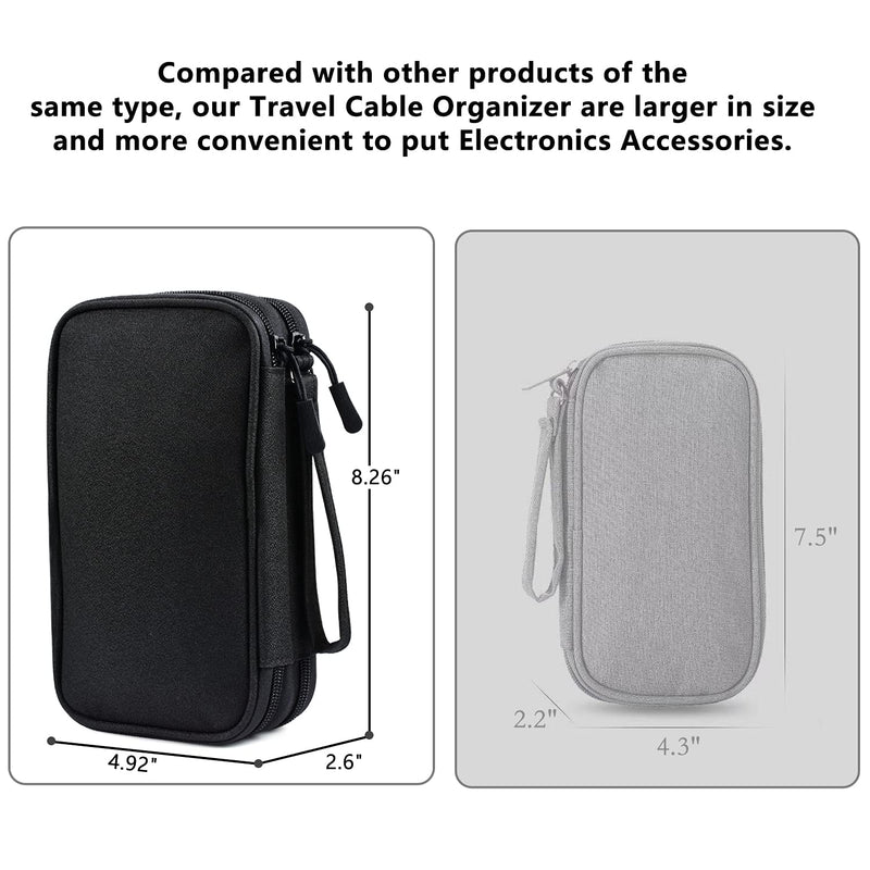 [Australia - AusPower] - Travel Electronics Organizer, Cable Bag for Electronic Accessories ，Double Layers ，Large Shockproof Cable Storage Bag for Cord, Power Bank,Waterproof with 5pcs Cable Ties, Earphone storage bag （Black） Black 