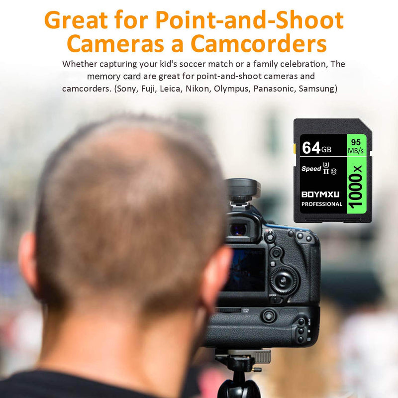 [Australia - AusPower] - 64GB Memory Card, BOYMXU Professional 1000 x Class 10 UHS-I U3 Memory Card Compatible Computer Cameras and Camcorders, Memory Card Up to 95MB/s, Green/Black 64GB GREEN 