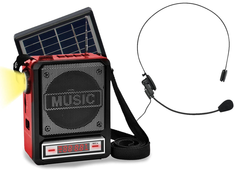[Australia - AusPower] - Technical Pro Solar Powered Rechargeable 100 Watts Bluetooth Speaker with Wired Headset Mic, Flash Light, FM Radio, SD/USB Inputs, & Solar Panel, Good for Camping, Travel 