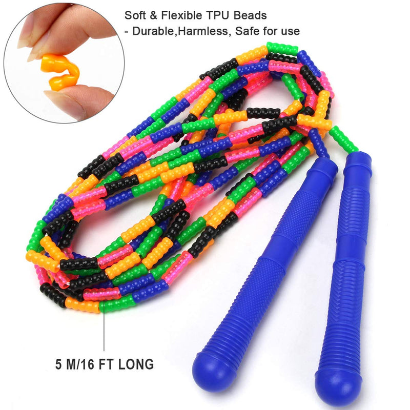[Australia - AusPower] - Coolrunner 16 FT Long Jump Rope(2 PACK), Double Dutch Jump Rope, Soft Beaded Skipping Rope for Kids Adults, Plastic Segmented Jump Rope, Long Enough for 4-5 Jumpers(Rainbow) (Style 1) (Green) (Blue) Blue 