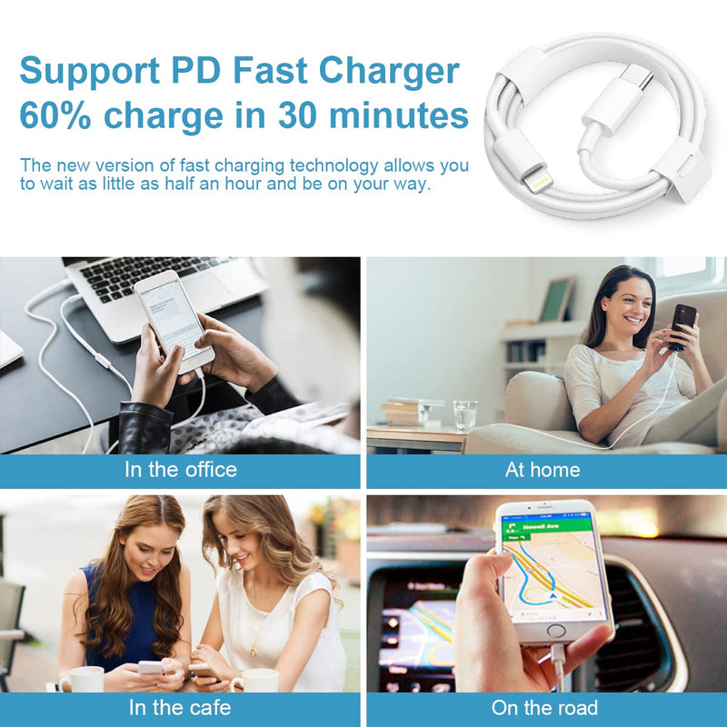 [Australia - AusPower] - iPhone 11 12 13 Fast Charger [Apple MFi Certified] 2-Pack USB C Wall Charger 20W PD Adapter with 6FT USB C to Lightning Cable Compatible iPhone 13/13 Pro Max/12/12 Mini/Pro/11/XS/X/8Plus/iPad,AirPods 
