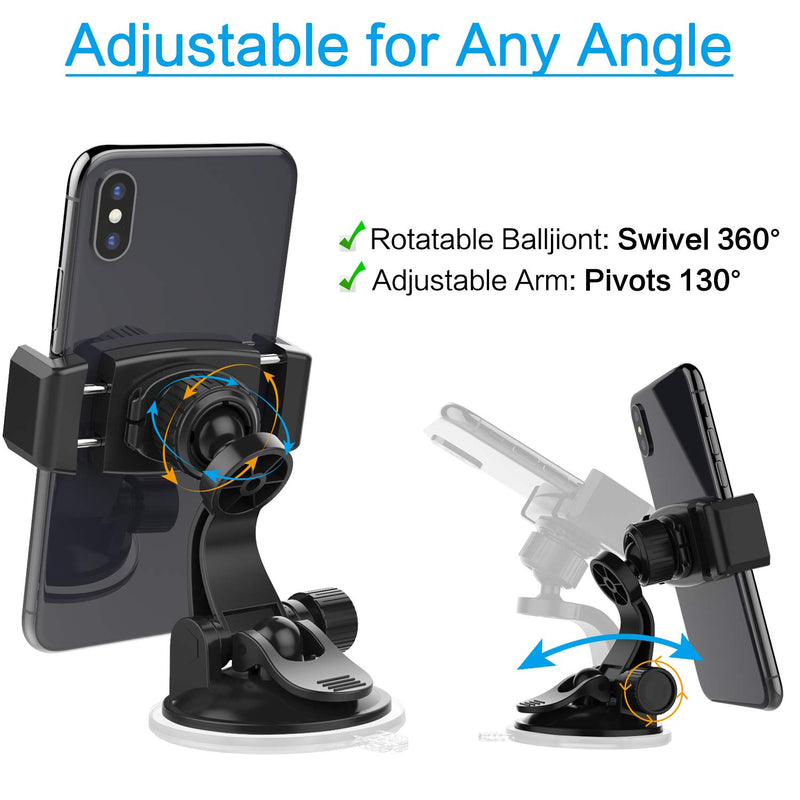 [Australia - AusPower] - APPS2Car Suction Cup Phone Holder for Car with Adjustable Arm, Low Profile Dashboard Phone Mount Compact Windshield Window Dash Mobile Stand Compatible w/ All iPhone and Android Cell Phones 