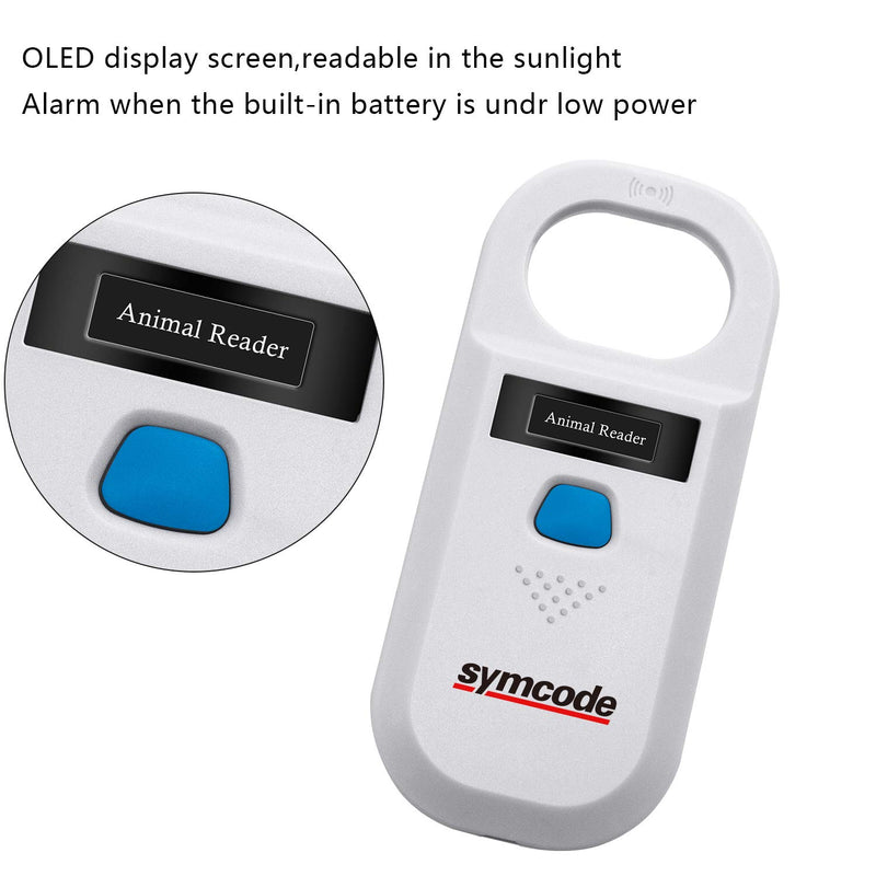 [Australia - AusPower] - Pet Microchip Reader Scanner, Symcode RFID EMID Animal Handheld Reader Pet ID Chip Scanner Pet Tag Scanner with High Brightness OLED Display for Dog Cat Pet Tracking and Management White 