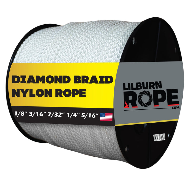 [Australia - AusPower] - Diamond Braid Nylon Lightweight White Rope - 1/8" x 50 Foot Coil - Thick Cord, Flag Pole, Outdoor, Sailing, Clothes Line, Tarp Tie Down 