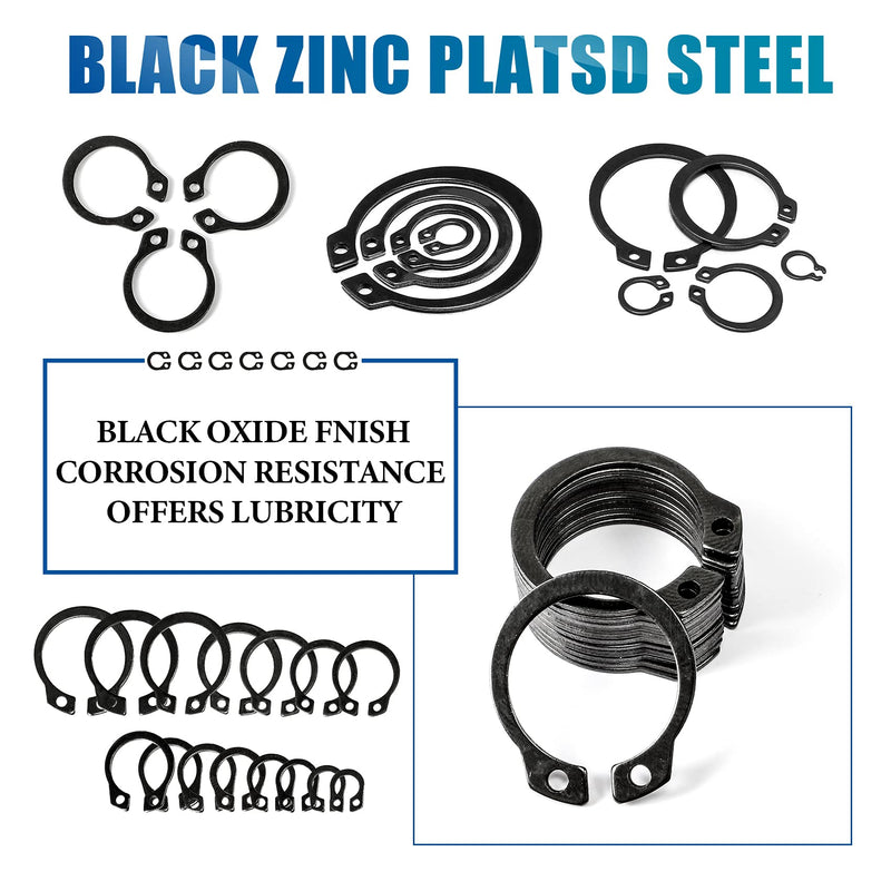 [Australia - AusPower] - NINDEJIN External Retaining Rings Snap Rings Assortment Kit, Circlip Circlip Retainer Rings Set (C-Clip Carbon Steel) C-clip Carbon Steel 