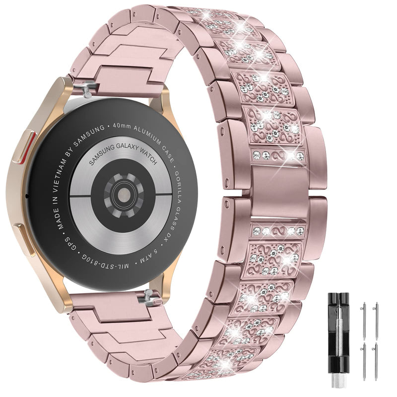 [Australia - AusPower] - XYF Compatible for Galaxy Watch 4 Band 44mm 40mm Women, Jewelry Diamond Bracelet Replacement for Samsung Watch Active 2 Bands Galaxy Watch 4 Classic Band 46mm 42mm Pink 20mm 
