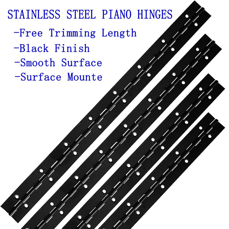 [Australia - AusPower] - 16Inch Black Continuous & Piano Hinges, 4Pcs Stainless Steel Continuous Hinge with Holes, Heavy Duty Polished Stainless Piano Hinges for Boat Cabinets Storage Box, 0.04" Leaf Thickness 1.2”Open Width 