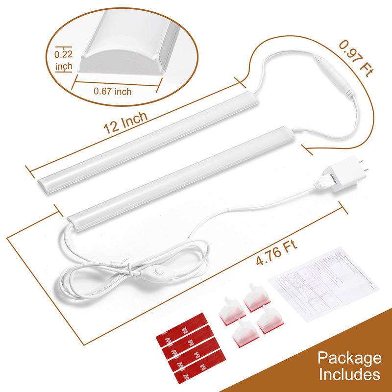 [Australia - AusPower] - Plug-in Under Cabinet Lighting, 2pcs 12 Inch Dimmable Closet Light, Cold White 6000K Linkable USB LED Light Bar, Memory Function, Under Counter Lights for Kitchen, Desk, Workspace 