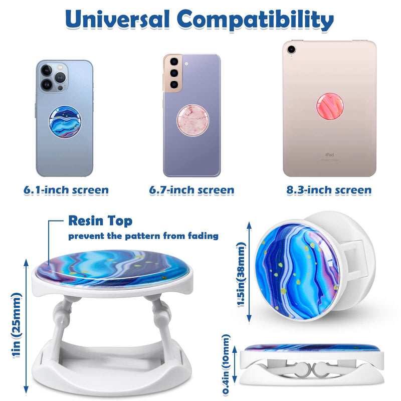 [Australia - AusPower] - 6 Packs Phone Grip Holder for Phones and Tablets, Flowing Marble Texture Multi-Function Collapsible Phone Finger Holder, Compatible with iPhone Samsung Galaxy All Smartphone - Pink Marble Blue Marble 