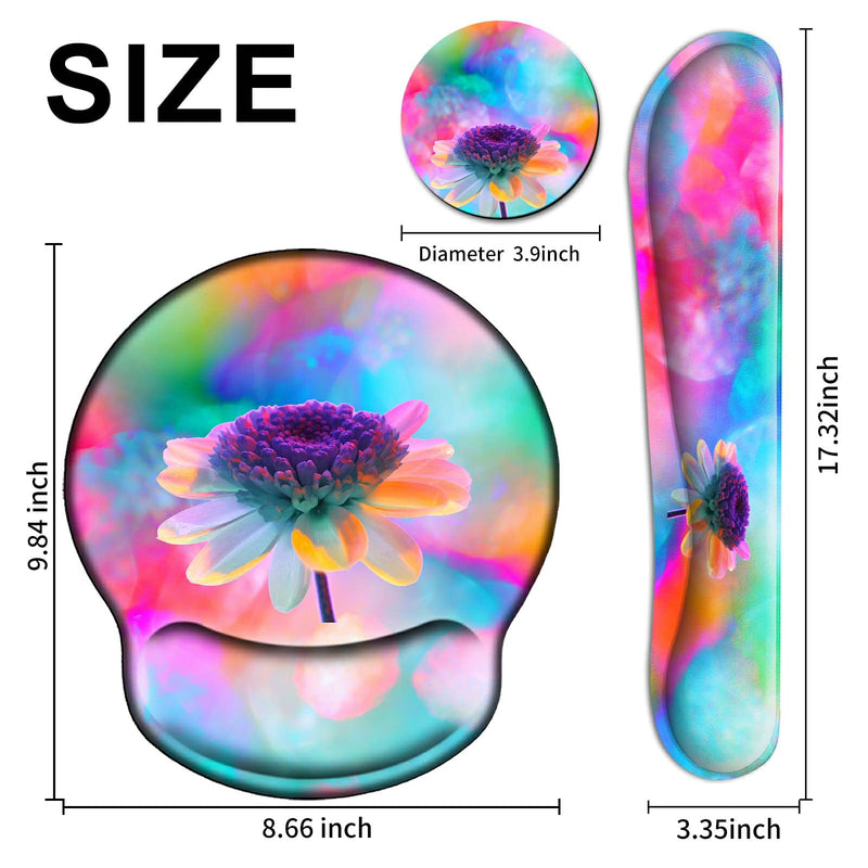 [Australia - AusPower] - Ergonomic Mouse Pad and Keyboard Wrist Rest Set, Non Slip PU Base Easy Typing Pain Relief Gaming Mousepad with Coaster 3-in-1 Combo for Computer Laptop Home Office, Pink Watercolor Flower 3 Pcs Set 