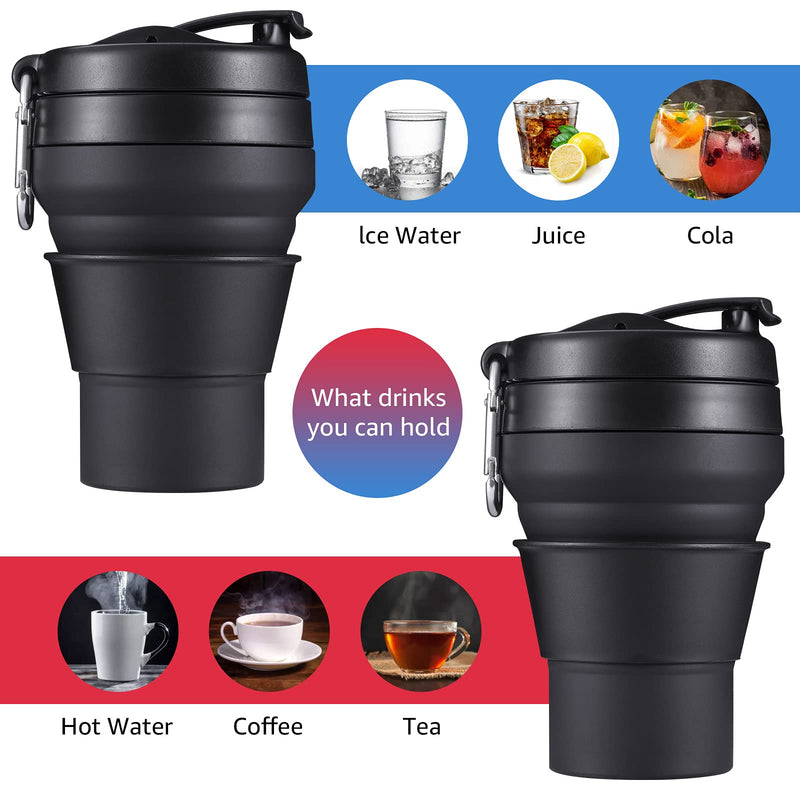 [Australia - AusPower] - EASYXQ Collapsible Travel Cup, 20 OZ 600ml Silicone Folding Camping Cup, Leak Proof BPA Free Portable Cup, Sport Bottle with Lids for hiking (Black) Black Large (Pack of 1) 