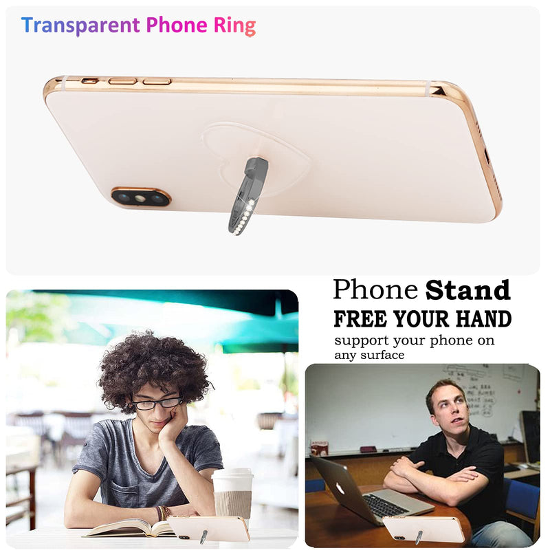 [Australia - AusPower] - lenoup Transparent Heart Cell Phone Ring Holder Kickstand,Bling Bling Sparkle Diamond Clear Heart Cell Phone Finger Ring Grip Stand(Silver/Black) Silver Black 